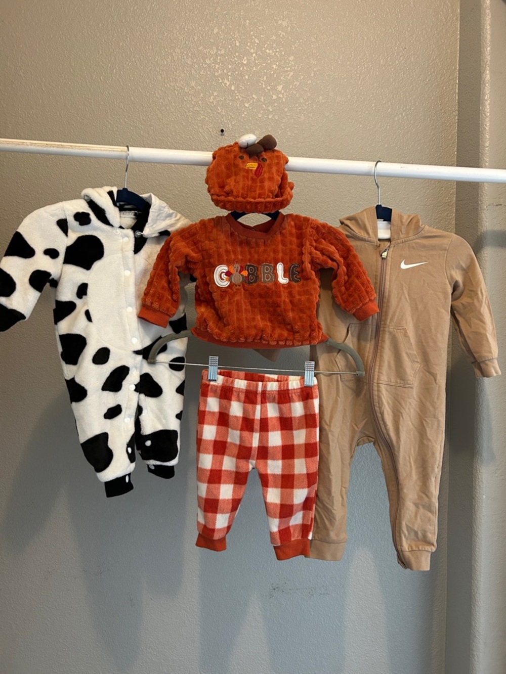 Set of 3 Nike Kids Beige One-Piece Romper with Fall Outfit Set + cow custom  3-6